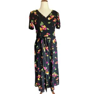 Dana Buchman | Vintage 90s Y2K | Silk Floral Maxi Dress | Black | Size 8